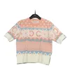 Womens Jacquard Knit Knitwear Jumper Hoodie Designer Knit Sweater Summer Short Sleeve Knitted Tops