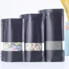 wholesale Matt Black Stand up Paper Frosted Window Bag Snack Cookie Tea Coffee Packaging Bag Doypack Gift Pouches ZZ