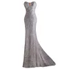 Luxury Silver Crystal Evening Dress 2024 Mermaid Sequined Prom Formal Bowns (utan wrap)