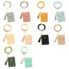 Bead New Silicone Bracelet Party Favor Solid Color Key Chain Wallet Tassel Multi Slot Change Bag Leather Card Cover 0126