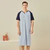 남자 잠자기 여름 여름 짧은 슬리브 슬리브 나이트 거운 세련된 라글란 슬리브 목욕 가운 느슨한 편안한 모달 남성 나이트 드레스 2024