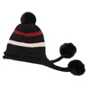 Basker beanie hatt varm stickad thic cap kabel tjock fleece foder stickad öronflap pompom (svart)