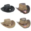 Boinas de chapéu de cowboy de feltro com pU couros e lã para atividades ao ar livre por atacado