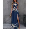 One Shoulder Cut Out Gradient Elegant Maxi Dress Fall Ruched Split Women Sexy Backless Long Party Festival Boho