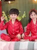 Kids Button Up Satin Pajamas Outfits Toddler Baby Boy Girl Silk Pajamas Pyjamas Satin Set Child Sleepwear Nightgown 240123