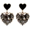 Orecchini pendenti moda strass nero zircone goccia a forma di cuore per le donne ornamenti di lusso ciondolo in cristallo gioielli con perno dell'orecchio