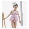 Two-Pieces Girls Swimming Set Cartoon Flamingo Swimwear Suits Girl Sun Bathing Spring Swim Sets Bow Tank Tops Underpant Shorts With Ca Dhpan