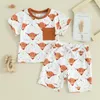 Clothing Sets Western Baby Boy Clothes Highland Cow Print Short Sleeve T-Shirt Top Shorts Set Cowboy Outfit 2Pcs Summmer