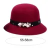 Retro İngiliz tarzı üst şapka sahte inci dekor aşağı ağzı güneşlik yuvarlak üst dekorasyon vintage kadın cloche şapka 240124