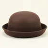 Berets Elegant Adults Solid Hat Roll Up Brim Panama Bowler Bucket Mens Womens Classic Wool Round Hats Cap Sun Unisex