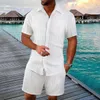 Heren trainingspakken zomer ademend tweedelig gerimpeld shirt heren pak slim fit double breasted grote en lange jas mijn man