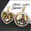 Dupla face personalizado coração pingente colar masculino hip hop jóias gelado bling zircônia pingente personalizado medalhões de memória po 240119