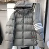 TB Four Stripes Down Jacket 24 Winter Men's and Women's Short Warm Duck Down Thick Hooded Bread Cotton Jacket Jacket