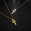 Simple Classic Cross 14k Yellow Gold Necklace Egyptian Ankh Life Symbol Antique Pendant Long Chain Necklaces Jewelry