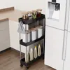 Kitchen Storage 1pc Bathroom Rack With Wheels 3/4 Layer Rolling Utility Cart Organizer Multi-purpose