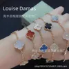 Original 1to1 Van C-A LEAF CLOVER Fyra Five Flower Armband Tjock pläterad 18kV Gold Diamond Full Black Agate Natural Fritillaria Handsmycken Live Broadcast V25H