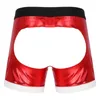 Underpants Men's Sexy Shiny Metallic Open Buttocks Boxers Exotic U Convex Underwear Men Vinyl G-String Male Party Back Hip Panties