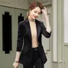 بدلات نسائية S-4XL Women Blazer Jacket Corduroy Slim Spring Autumn Office Office بالإضافة إلى حجم الأسود الكاكي الأزرق