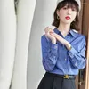 Women's Blouses Blue And White Striped Versatile Long Sleeved Shirt Women Tops Spring Autumn Elegant Chic Loose Casual Office Lady Blouse