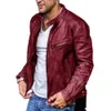 Chaqueta de cuero de PU de alta calidad de otoño e invierno para hombres europeos y americanos para hombres Chaqueta de cuero de motocicleta punk con cuello alto para jóvenes