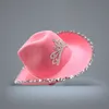 Westerse stijl tiara cowgirl hoed vrouwen meisje roze brede cowboy cap pailletten vakantiekostuum feest veer rand hoeden met drawstri5533677
