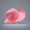 Style occidental diadème Cowgirl chapeau femmes fille rose large bord Cowboy casquette paillettes vacances Costume fête plume bord chapeaux avec cordon de serrage4262917