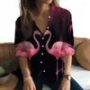 Women's Blouses 2024 Flamingo 3D Printed Shirt Fashion Comfort Long Sleeve Street Temperament High Quality