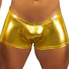 Mutande Sexy Gay Uomini Pelle Verniciata Rigonfiamento Biancheria Intima Boxer Slip Homme Tronco di Metallo Stretto Effetto Bagnato Fasciatura Discoteca Mutande