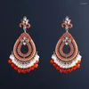 Boucles d'oreilles pendantes en perles orange faites à la main, Piercing de mariage, Vintage bohémien, bijoux de fête tendance pour femmes