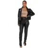 Women's Pants Sexy Stretch Skinny Split Woman Faux PU Leather Pleated High Waist Black Stacked Ladies Tight Night Club Trousers