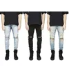 Man Ripped Jeans High Street Retro America Blue Jeans for Men Oversize Ripped Patch Hole Denim Skinny Slim Pants