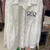 Женская рубашка, дизайнерская блузка, модная рубашка с вышивкой букв и графическим рисунком, повседневная куртка с длинными рукавами и пуговицами с лацканами