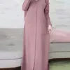 Ethnische Kleidung Ramadan Frauen Eid Muslim Kleid Modest Taschen Marokko Party Kleider Dubai Einreiher Knopf Vestidos Lange Robe Abaya