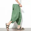 Pantaloni da uomo 2024 Capris di lino estivi giapponesi tinta unita casual sciolto grande cotone Harun