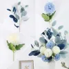 Faux Floral verdure blanc fausses fleurs bleu Bouquet hortensia chrysanthème artificiel soie pour décoration fleur YQ240125