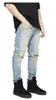 Man Ripped Jeans High Street Retro America Blue Jeans for Men Oversize Ripped Patch Hole Denim Skinny Slim Pants