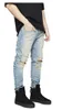 Man gescheurde jeans High Street Retro America blauwe jeans voor heren Oversized gescheurde denim skinny slanke broek