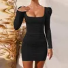 Rückenfreies Kleid mit langen Ärmeln, schwarz, figurbetonte Kleider für Frauen, sexy