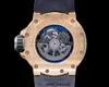 Relógio de movimento RM Relógio de pulso Richardsmille Relógio de pulso RM028 Mergulho automático Caixa de faixa de ouro rosa e papel
