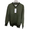 Erkek Sweaters MMSIX 2024 Varış Yün V Yağ Çizgili Süveter Erkekler ve Erkekler İçin Sıradan Gevşek Ordu Yeşil Külkü