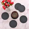 Table Mats 6Pcs Silicone Rubber Drink Coasters Non-Slip Black Round Drinking Set Holder Cup Mat For Home Kitchen Office