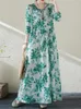 Robes décontractées 2024 printemps automne coton vintage vert floral pour les femmes lâches longues robes robe élégante vêtements de mode