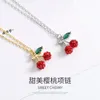 Liloki S925 Pure Silver Necklace Female Red Garnet Cherry Pendant Korean Edition Girl Heart Forest Style Trendy Collar Chain 231222