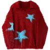 Высококачественный свитер с воротником поло с красной звездой для мужчин, осенне-зимняя винтажная верхняя одежда, вязаный топ для пары, одежда Harajuku Y2k 240119