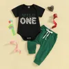 Комплекты одежды младенца мальчика первого 1 -го дня рождения рубашки с коротким рукавом брюки с короткими рукавами
