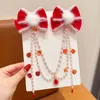 Hair Accessories Pearl Chain Tassel Red Bow Clip Fringe Year Plush Ball Hairpin Tang Suit