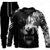 Survêtements pour hommes 2023 Nouveau Wolf Sweat à capuche 3D Pantalon imprimé Costume Mâle Automne Casual Sweat Pull Hommes Survêtement Ensemble Mode Vêtements Pour Hommes Costume T240126