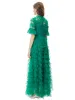 Luxury Ladies New Designer Summer High Quality Fashion Green Mesh Elegant Sweet Ruffle Pretty Sexy Party Super Maxi Long Dress