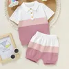 Ensembles de vêtements 2024 Printemps Été Bébé Tricoté Polo À Manches Courtes Short Rayé 2pcs Garçon Fille Bébé Coton Revers Casual T-shirt En Tricot