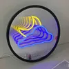 LEDネオンサイン3Dマジックインフィニットミラーマルチレイヤークラウド+ムーンラウンドメイクアップミラーサインホームルーム装飾ナイトランプネオンサインライトYQ240126